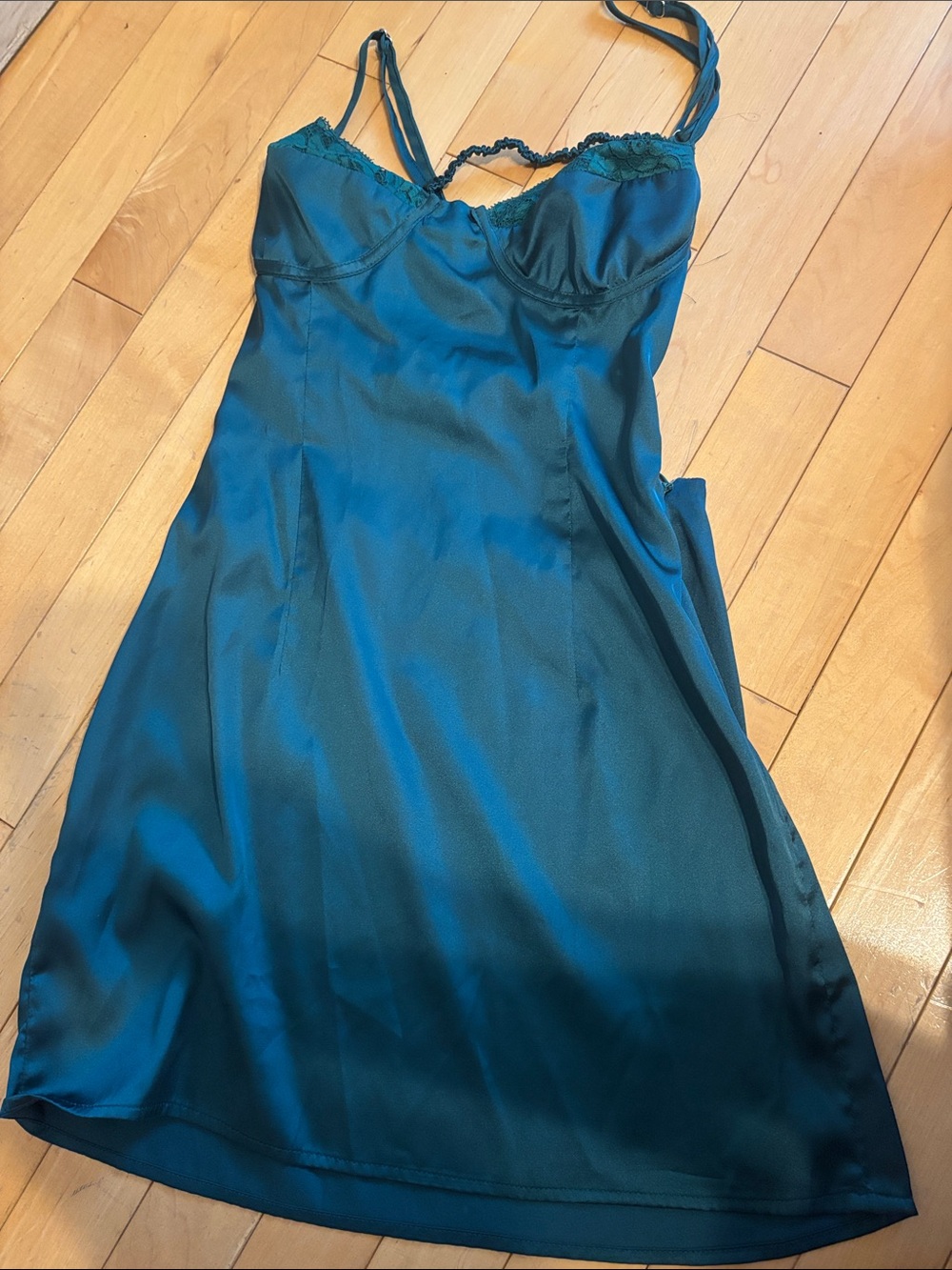 Beginning Boutique Teal Satin Slip Dress